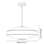 Clérachic pendant light dimension drawing, every measurement marked in centimetres and inches.