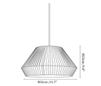 Clérachic pendant light dimension drawing, 2 of 3, every measurement marked in centimetres and inches.