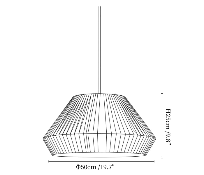 Clérachic pendant light dimension drawing, 2 of 3, every measurement marked in centimetres and inches.