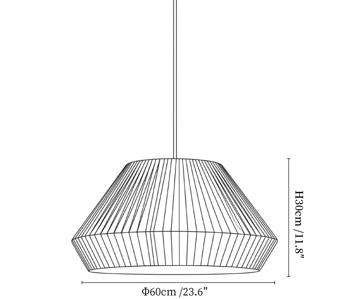 Clérachic pendant light dimension drawing, 3 of 3, every measurement marked in centimetres and inches.