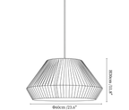 Clérachic pendant light dimension drawing, 3 of 3, every measurement marked in centimetres and inches.