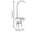 Dimension drawing of the feather drawer floor lamp, in outline against white.