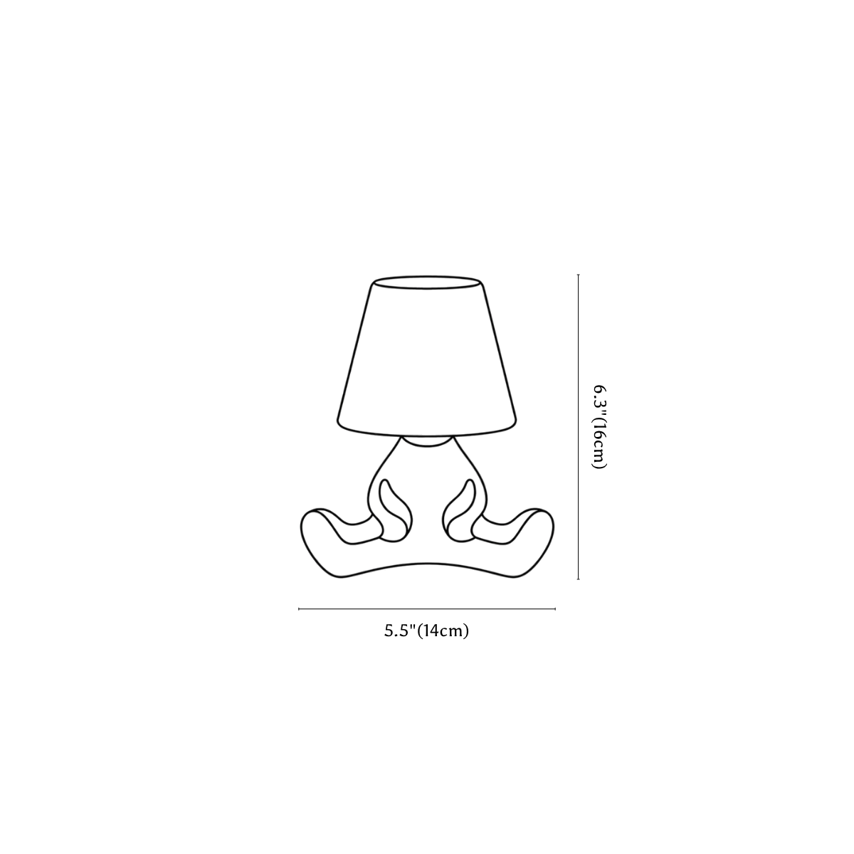 Clérachic table lamp dimension drawing, 1 of 5, every measurement marked in centimetres and inches.