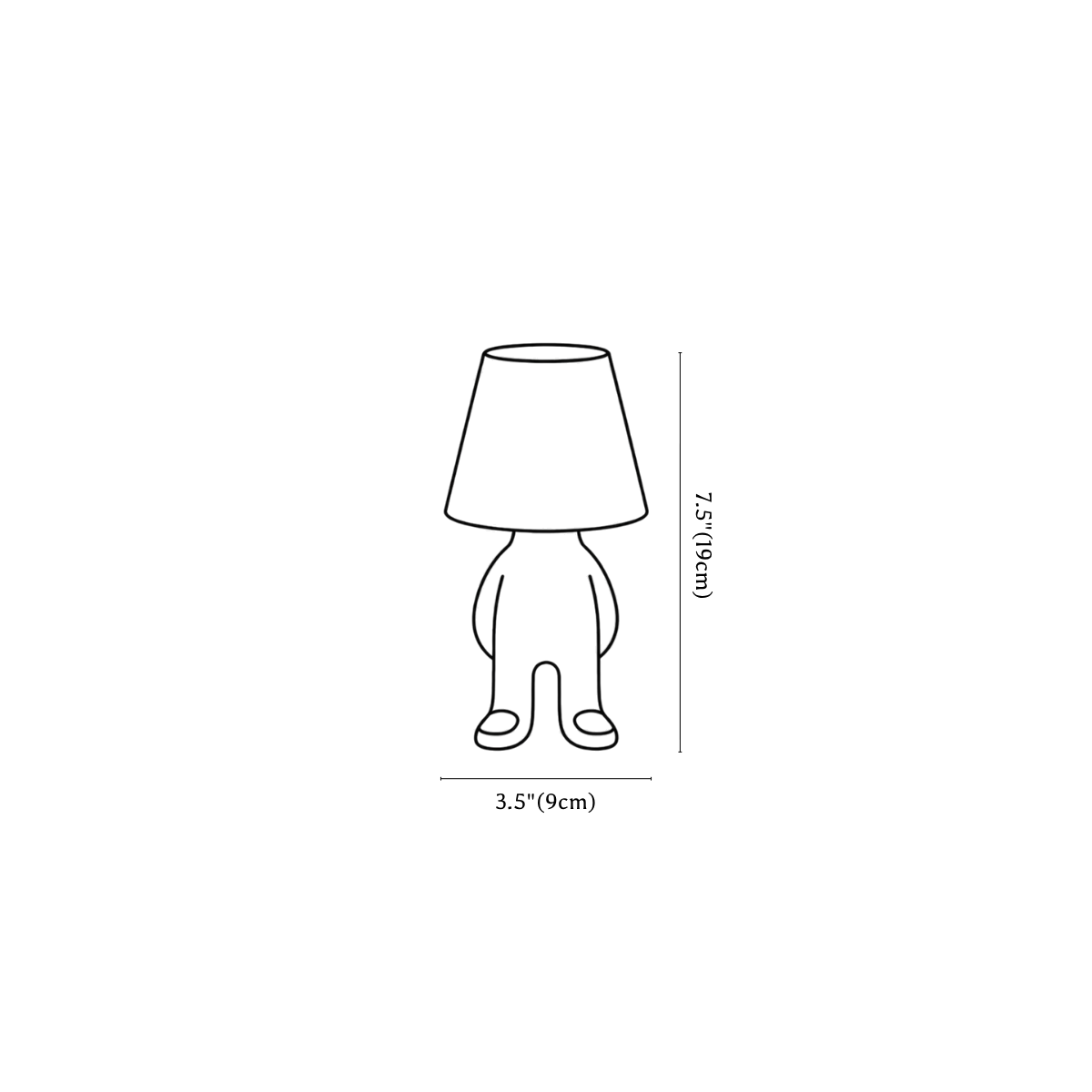 Clérachic table lamp dimension drawing, 2, every measurement marked in centimetres and inches.