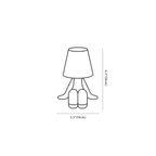 Clérachic table lamp dimension drawing, 4, every measurement marked in centimetres and inches.