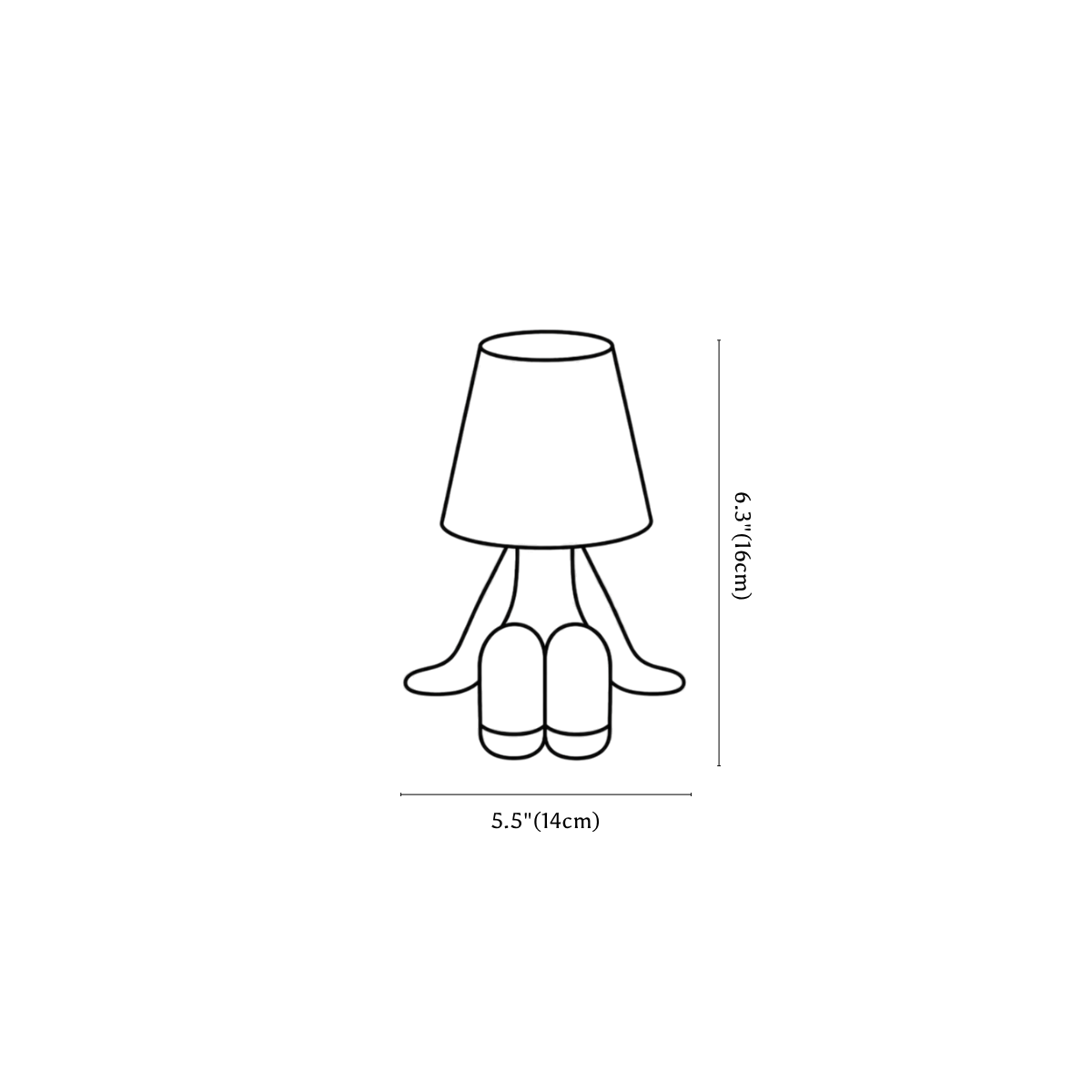 Clérachic table lamp dimension drawing, 4, every measurement marked in centimetres and inches.