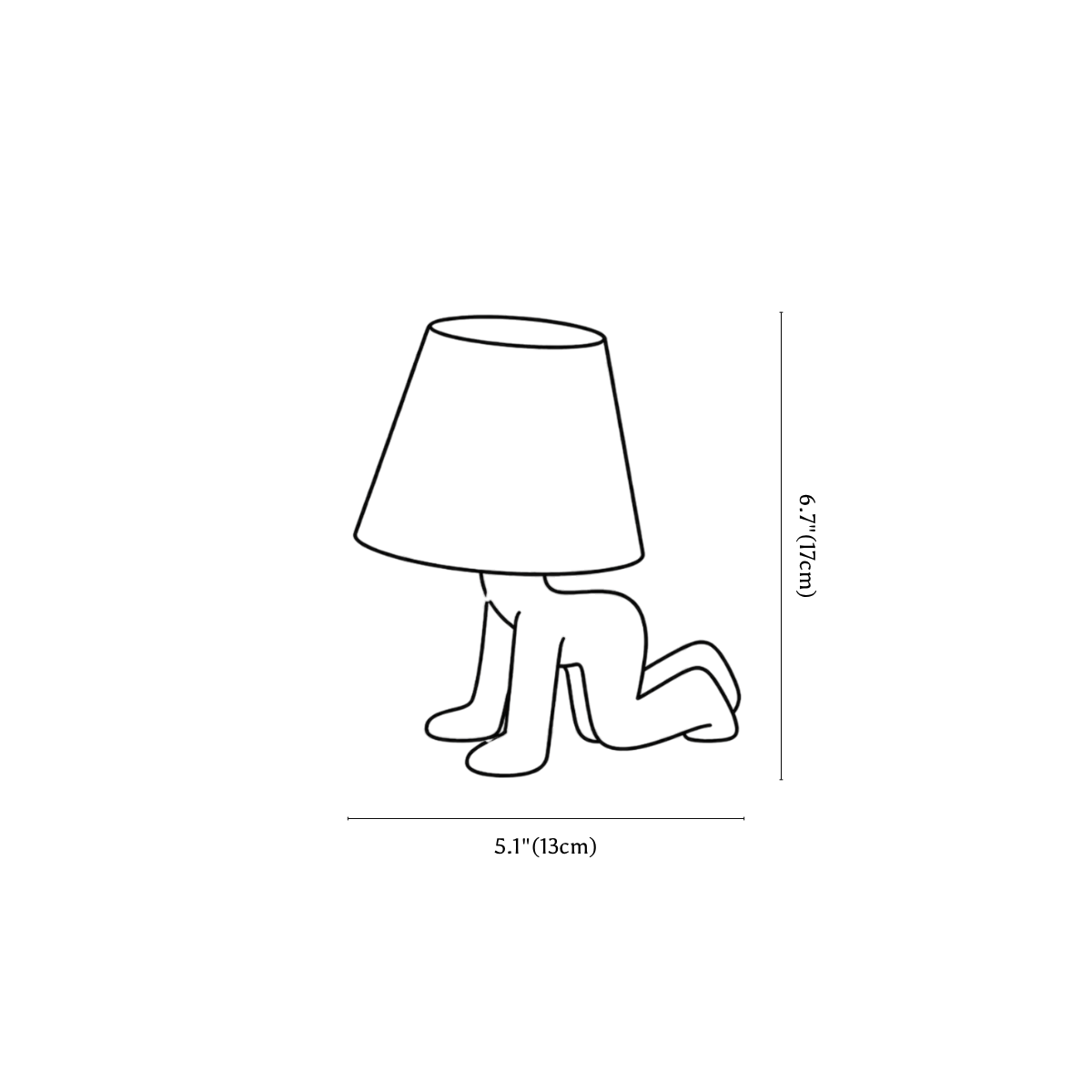 Clérachic table lamp dimension drawing, 5, every measurement marked in centimetres and inches.
