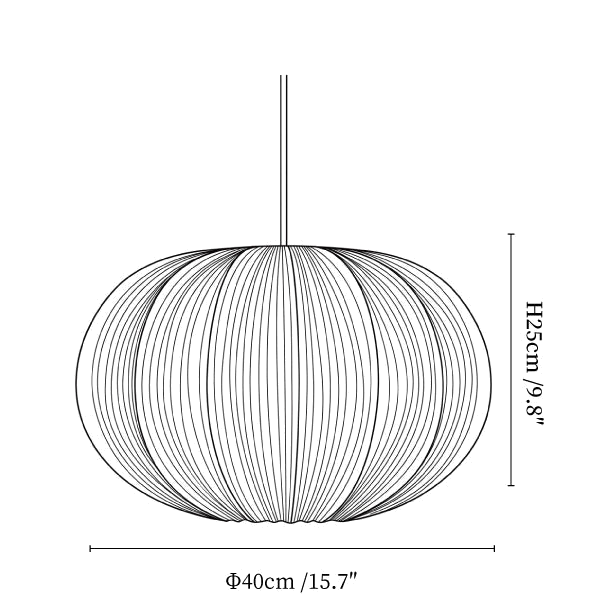 Clérachic pendant light dimension drawing, 1 of 2, every measurement marked in centimetres and inches.