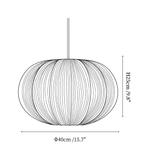 Clérachic pendant light dimension drawing, 1 of 2, every measurement marked in centimetres and inches.