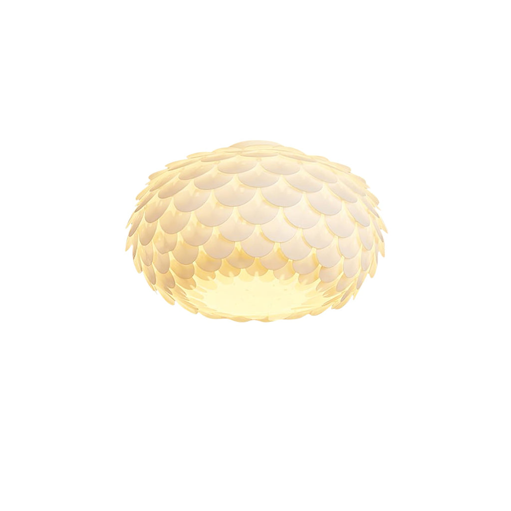 A smaller, warm-glowing Clérachic fish-scale ceiling light on a white background.
