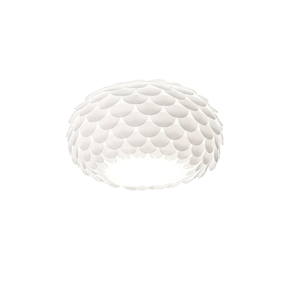 Unlit white scales layered over a metal frame, a Clérachic ceiling light on a white background.