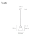 Clérachic pendant light dimension drawing, every measurement marked in centimetres and inches.