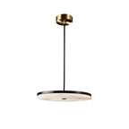 Clérachic Flat Disc Pendant Light straight on against white, the 5 cm (2″) alabaster slab reading as a thin line under its black rim.