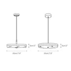 Dimension drawing for the Clérachic Flat Disc Pendant Light, 20cm/7.9″ across the alabaster disc and 5cm/2″ deep.