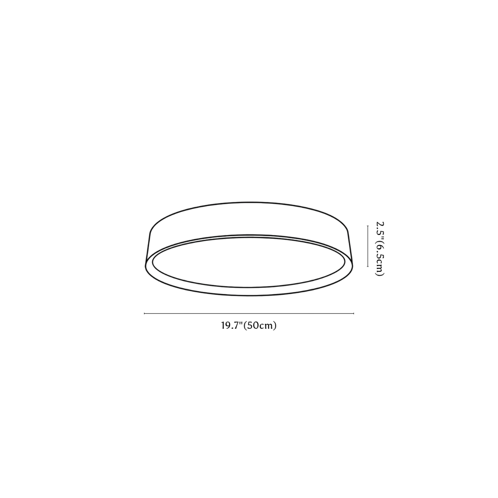 Clérachic ceiling light dimension drawing, every measurement marked in centimetres and inches.