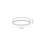 Clérachic ceiling light dimension drawing, every measurement marked in centimetres and inches.