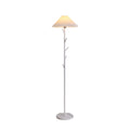 Clérachic floor lamp in white, shown lit against a plain backdrop, with its pleated shade, slim pole and round marble base.
