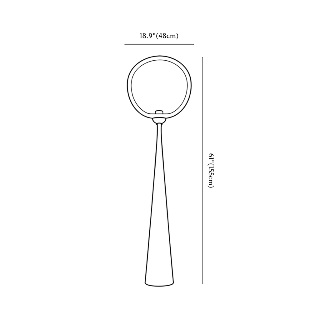 Clérachic floor lamp dimension drawing, 48 × 155 cm, every measurement marked in centimetres and inches.