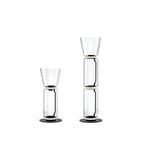 Two Clérachic glass floor lamps with cone shades on white, one a single cylinder and one a taller stack.