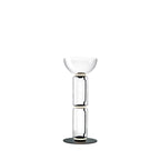 Clérachic glass floor lamp with a bowl shade over two clear cylinders on a round black base, against a plain white backdrop.