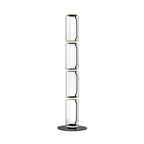 Clérachic glass floor lamp with four slim clear cylinders stacked on a round black base, on a plain white backdrop.