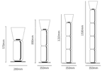 Dimension drawing of this Clérachic floor lamp in its cone-shade versions, with each height and width marked.