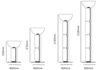 Dimension drawing of this Clérachic floor lamp in its bowl-shade versions, with each height and width marked.