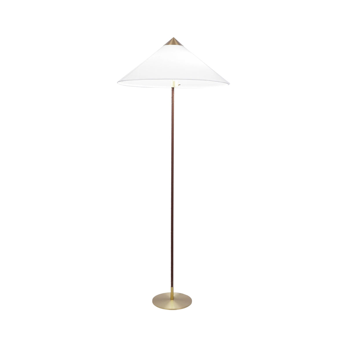Clérachic floor lamp with a white conical shade, a dark stem and a pewter-toned round base, on a plain white backdrop.