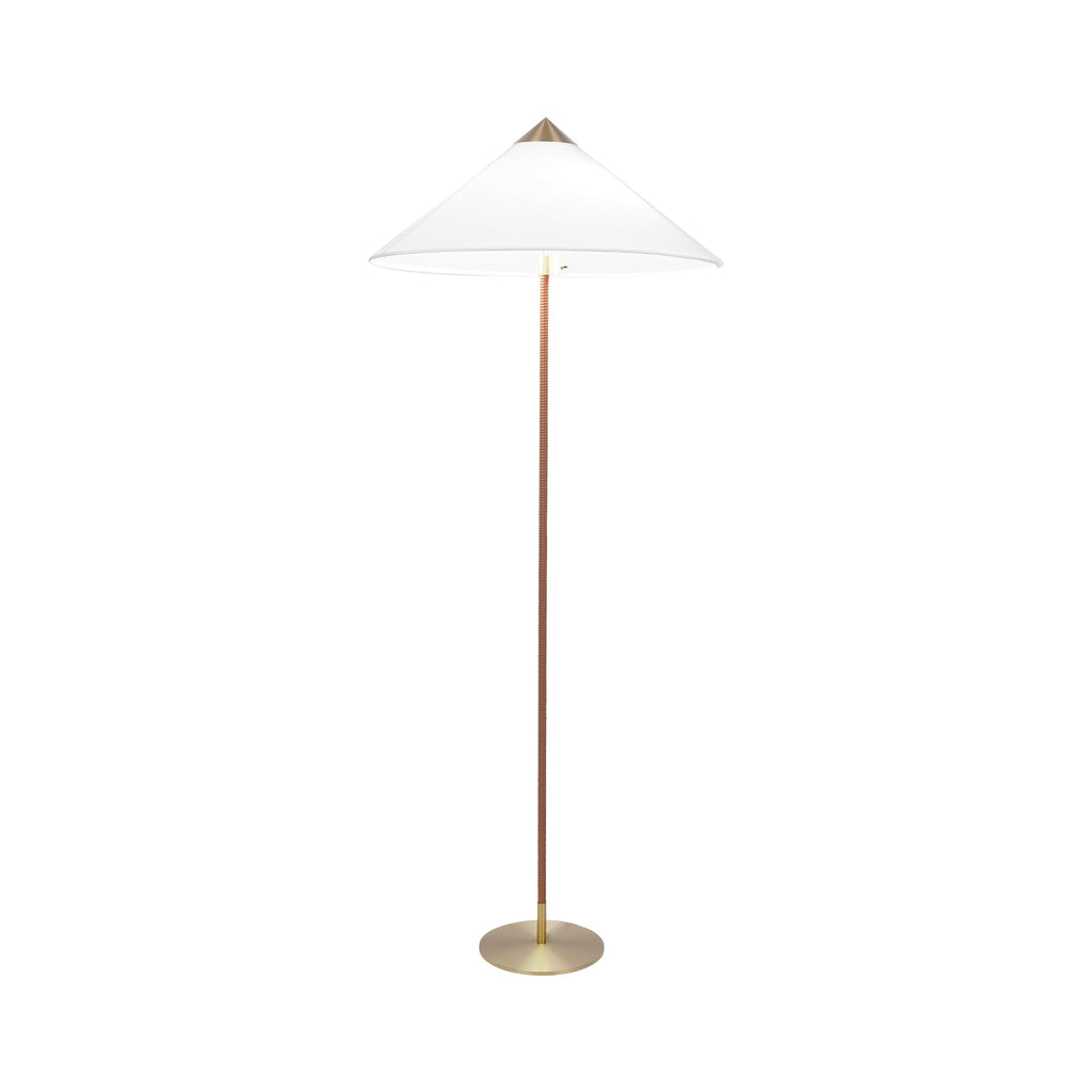 This Clérachic floor lamp with a white shade, a dark stem and a pewter-toned base on a white backdrop, a second angle of the same finish.