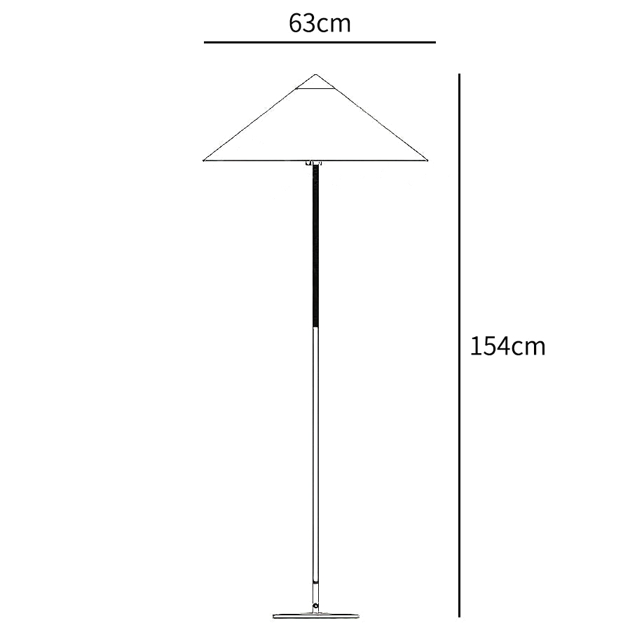 Dimension drawing of this Clérachic floor lamp, with its height and width marked.