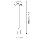 Clérachic floor lamp dimension drawing, every measurement marked in centimetres and inches.