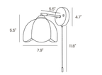 Dimension drawing of this Clérachic wall light, with its shade width, height, arm projection and chain length marked.