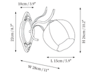 Dimension drawing of this Clérachic wall light with a round shade, with its height, width and projection marked.