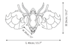Dimension drawing of this Clérachic double wall light with flower shades, with its height and width marked.