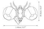 Dimension drawing of this Clérachic double wall light with round shades, with its height and width marked.