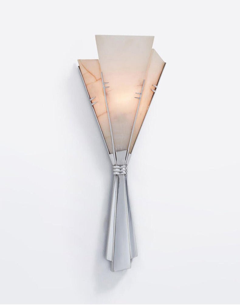 Clérachic Florent wall sconce shown straight on, fan shade above the mirrored stem.