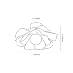 Clérachic ceiling light dimension drawing, every measurement marked in centimetres and inches.