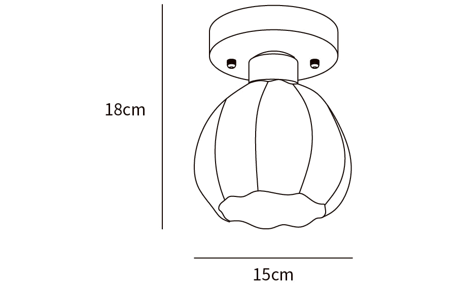 Clérachic ceiling light dimension drawing, every measurement marked in centimetres and inches.