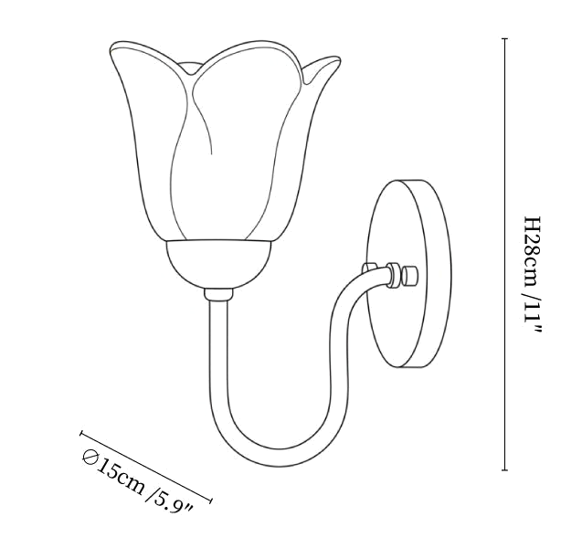 Clérachic wall light dimension drawing, every measurement marked in centimetres and inches.