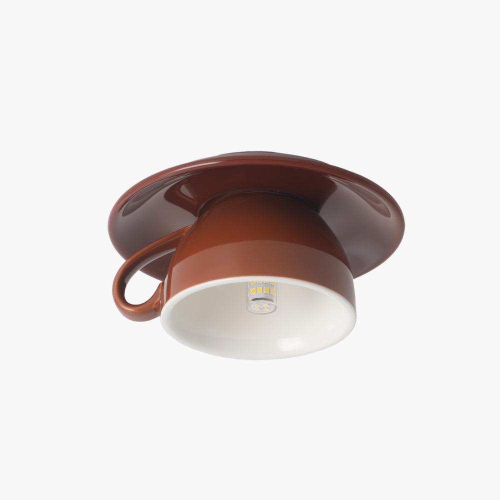 The Clérachic coffee-brown ceramic ceiling light shows its glossy glaze from below.