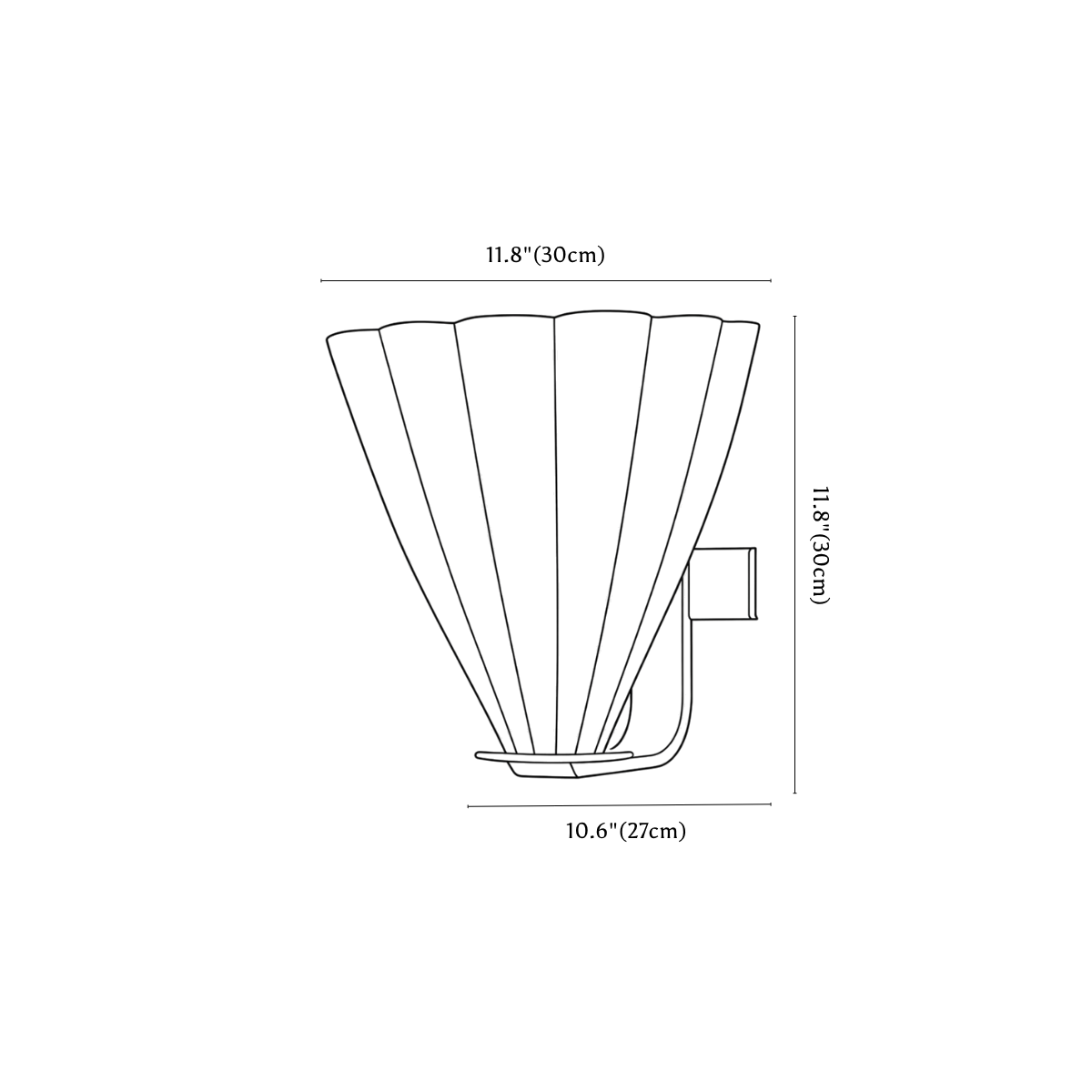 Clérachic wall light dimension drawing, every measurement marked in centimetres and inches.