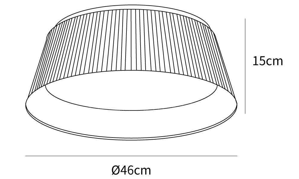 Clérachic ceiling light dimension drawing, every measurement marked in centimetres and inches.