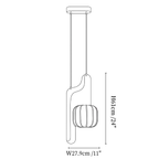 Clérachic pendant light dimension drawing, 1 of 3, every measurement marked in centimetres and inches.