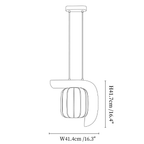 Clérachic pendant light dimension drawing, 2 of 3, every measurement marked in centimetres and inches.