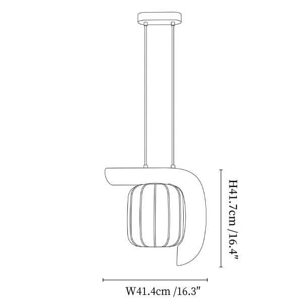 Clérachic pendant light dimension drawing, 2 of 3, every measurement marked in centimetres and inches.