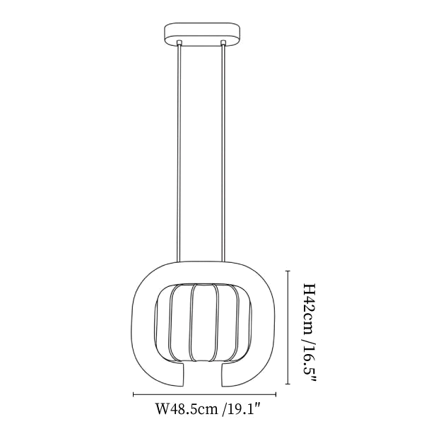 Clérachic pendant light dimension drawing, 3 of 3, every measurement marked in centimetres and inches.