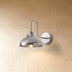 Clérachic wall lamp in chrome, its fluted dome shade curving down from a polished gooseneck arm.