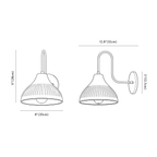 Clérachic wall light dimension drawing, every measurement marked in centimetres and inches.
