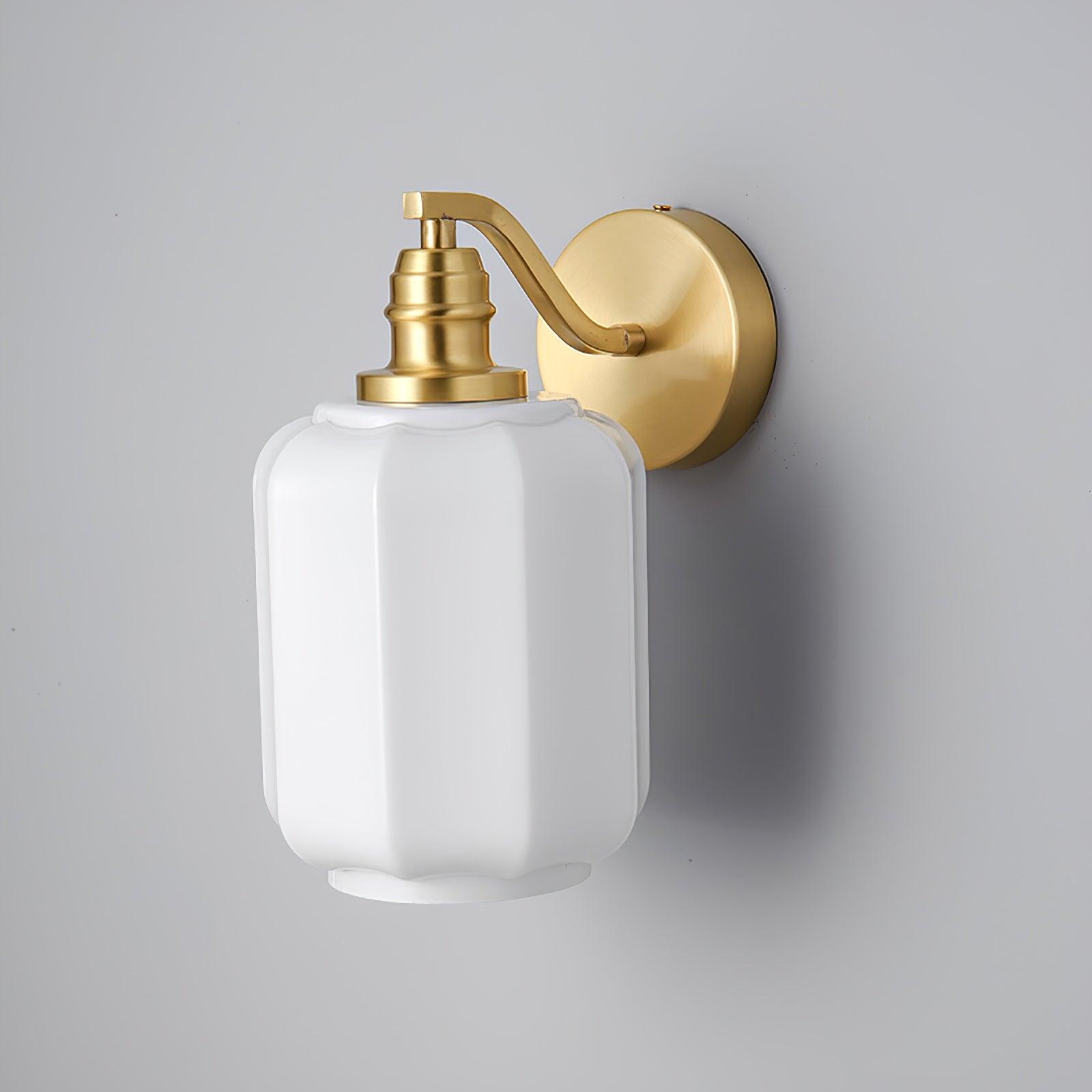 Clérachic Fluted White Glass Wall Sconce unlit against grey, showing the scalloped shoulders and open bottom rim of the glass.