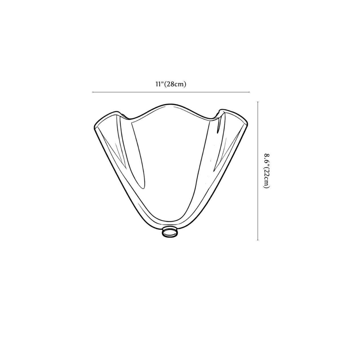 Clérachic wall light dimension drawing, every measurement marked in centimetres and inches.